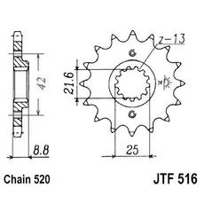 Priekšējais zobrats JT JTF 516-16RB 16T, 520 piedziņas gumijas