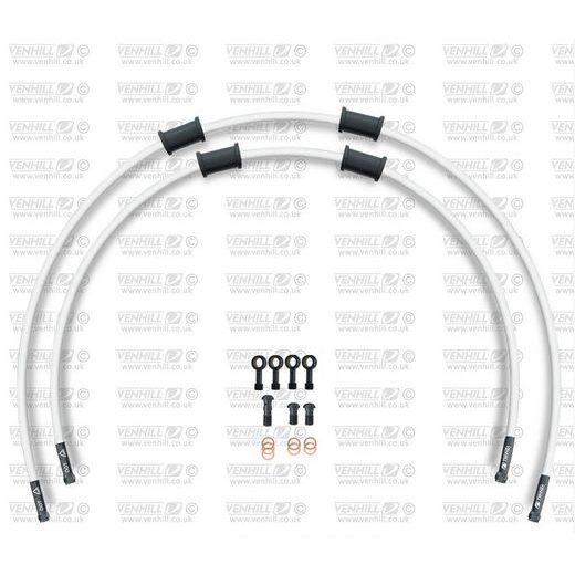 RACE PRIEKŠĒJO BREMŽU ŠĻŪTEŅU KOMPLEKTS VENHILL POWERHOSEPLUS TRI-6001FB-WT (2 ŠĻAUKAS KOMPLEKTĀ) WHITE HOSES, BLACK FITTINGS