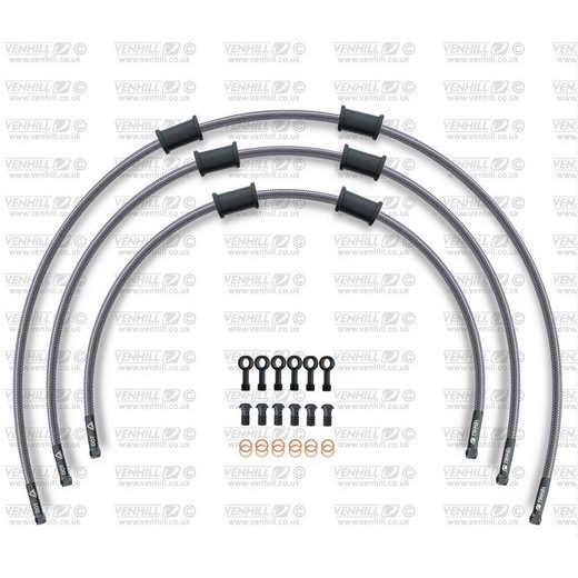 STANDARD PRIEKŠĒJO BREMŽU ŠĻŪTEŅU KOMPLEKTS VENHILL POWERHOSEPLUS KAW-3001FB (3 ŠĻAUKAS KOMPL.) CLEAR HOSES, BLACK FITTINGS