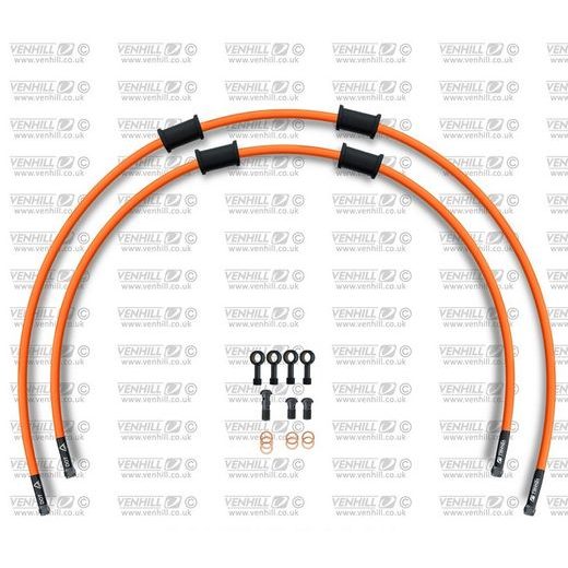 RACE PRIEKŠĒJO BREMŽU ŠĻŪTEŅU KOMPLEKTS VENHILL POWERHOSEPLUS KAW-3002FB-OR (2 ŠĻAUKAS KOMPLEKTĀ) ORANGE HOSES, BLACK FITTINGS