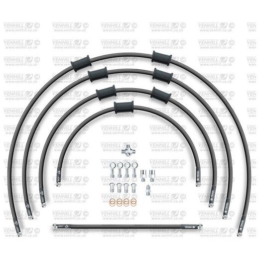 STANDARD PRIEKŠĒJO BREMŽU ŠĻŪTEŅU KOMPLEKTS VENHILL POWERHOSEPLUS KAW-11006FS-BK (3 ŠĻAUKAS KOMPL.) BLACK HOSES, STAINLESS STEEL FITTINGS