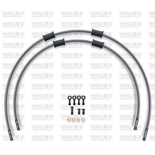 RACE PRIEKŠĒJO BREMŽU ŠĻŪTEŅU KOMPLEKTS VENHILL POWERHOSEPLUS APR-2002FB (2 ŠĻAUKAS KOMPLEKTĀ) CLEAR HOSES, BLACK FITTINGS