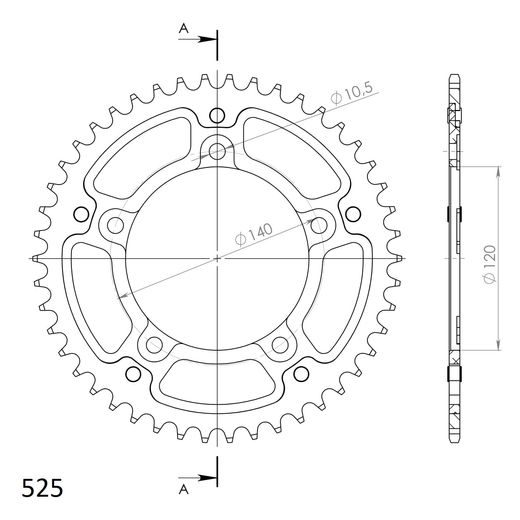 REAR SPROCKET SUPERSPROX STEALTH RST-1792:45-GLD ZELTA 45T, 525
