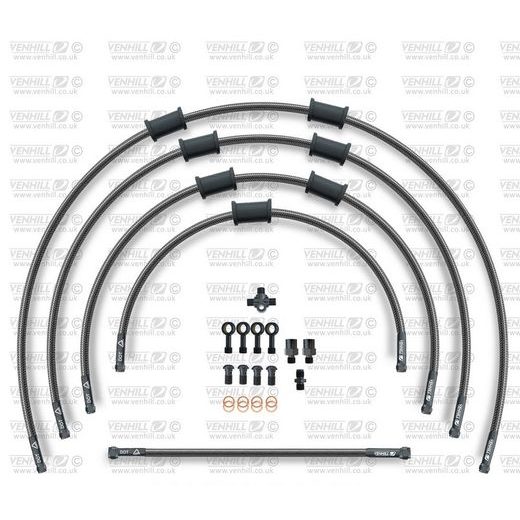 STANDARD PRIEKŠĒJO BREMŽU ŠĻŪTEŅU KOMPLEKTS VENHILL POWERHOSEPLUS KAW-5007FB-CB (5 ŠĻAUKAS KOMPLEKTĀ) CARBON HOSES, BLACK FITTINGS