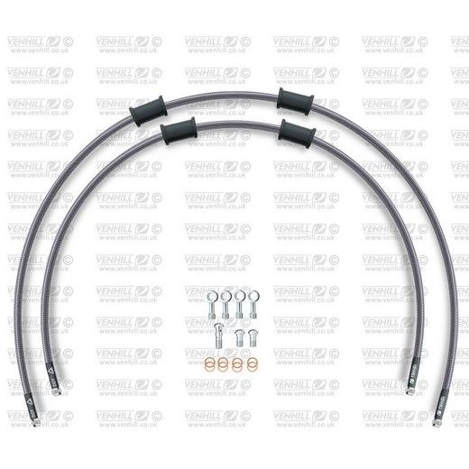 RACE PRIEKŠĒJO BREMŽU ŠĻŪTEŅU KOMPLEKTS VENHILL POWERHOSEPLUS TRI-9015F (2 ŠĻAUKAS KOMPLEKTĀ) CLEAR HOSES, CHROMED FITTINGS