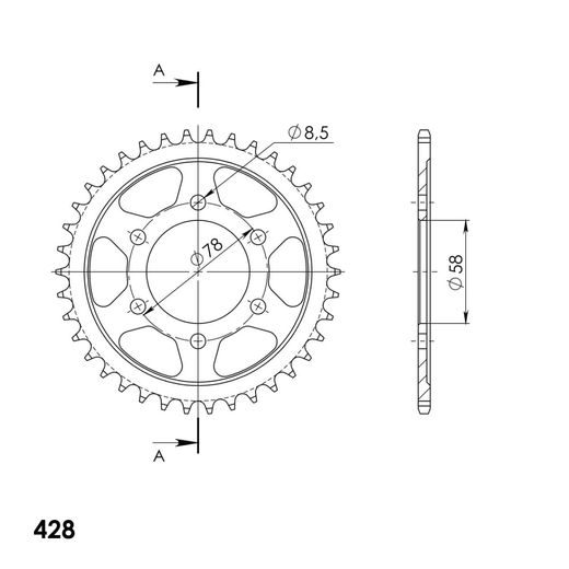 AIZMUGURĒJAIS ZOBRATS SUPERSPROX RFE-458:38-BLK MELNS/PELĒKS 38T, 428