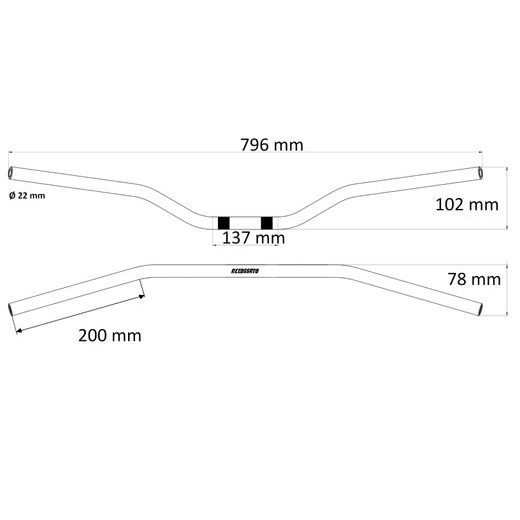 HOMOLOGATED HANDLEBARS ACCOSSATO HBT052N MELNS/PELĒKS (DIAMETER 22MM, LENGTH 796MM)