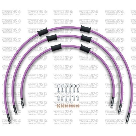 STANDARD PRIEKŠĒJO BREMŽU ŠĻŪTEŅU KOMPLEKTS VENHILL POWERHOSEPLUS KAW-10003FS-PU (3 ŠĻAUKAS KOMPL.) PURPLE HOSES, STAINLESS STEEL FITTINGS