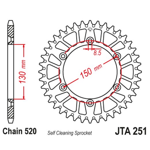 AIZMUGURĒJAIS ALU ĶĒDES ZOBRATS JT JTA 251-50BLK 50T, 520 MELNS