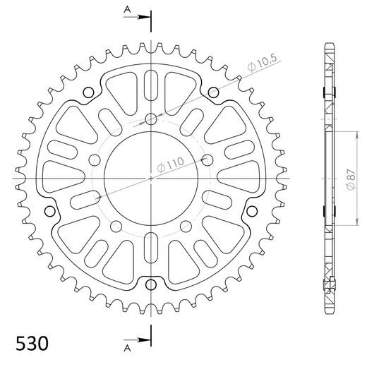 REAR SPROCKET SUPERSPROX STEALTH RST-829:47-GLD ZELTA 47T, 530