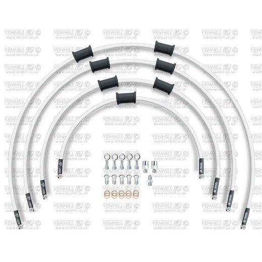 STANDARD PRIEKŠĒJO BREMŽU ŠĻŪTEŅU KOMPLEKTS VENHILL POWERHOSEPLUS SUZ-5004FS-WT (4 ŠĻAUKAS KOMPLEKTĀ) WHITE HOSES, STAINLESS STEEL FITTINGS