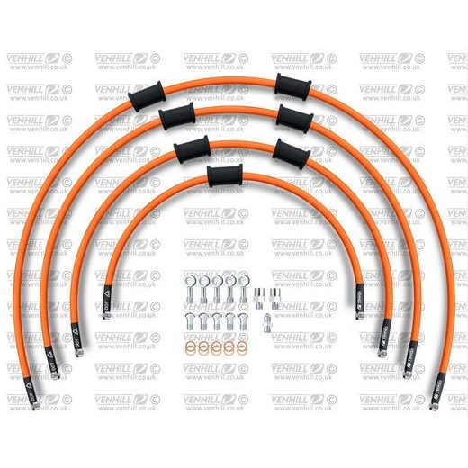 STANDARD PRIEKŠĒJO BREMŽU ŠĻŪTEŅU KOMPLEKTS VENHILL POWERHOSEPLUS SUZ-4007FS-OR (4 ŠĻAUKAS KOMPLEKTĀ) ORANGE HOSES, STAINLESS STEEL FITTINGS