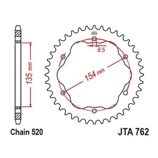 AIZMUGURĒJAIS ALU ĶĒDES ZOBRATS JT JTA 762-44BLK 44T, 520 MELNS