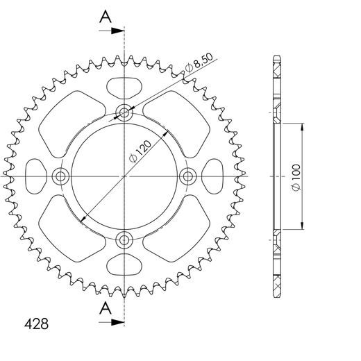 REAR ALU SPROCKET SUPERSPROX RAL-998:55-BLK MELNS/PELĒKS 55T, 428