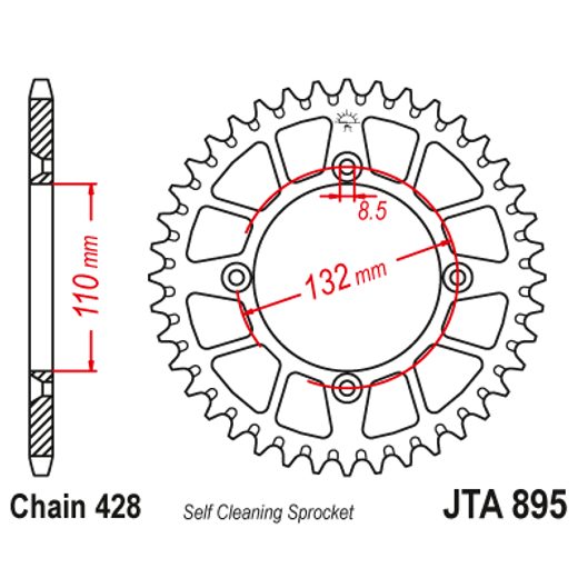 AIZMUGURĒJAIS ALU ĶĒDES ZOBRATS JT JTA 895-47BLK 47T, 428 MELNS