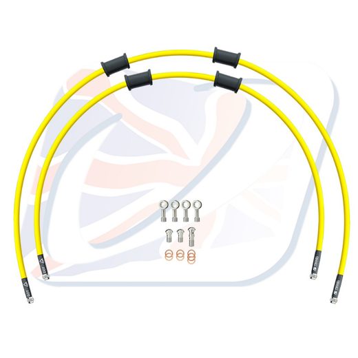 CROSSOVER PRIEKŠĒJO BREMŽU ŠĻŪTEŅU KOMPLEKTS VENHILL POWERHOSEPLUS SUZ-7038FS-YE (2 ŠĻAUKAS KOMPLEKTĀ) YELLOW HOSES, STAINLESS STEEL FITTINGS