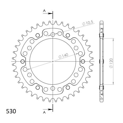 REAR SPROCKET SUPERSPROX STEALTH RST-499:40-GLD ZELTA 40T, 530