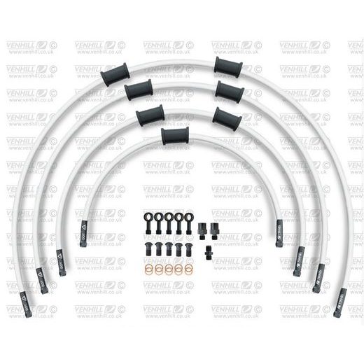 STANDARD PRIEKŠĒJO BREMŽU ŠĻŪTEŅU KOMPLEKTS VENHILL POWERHOSEPLUS SUZ-5004FB-WT (4 ŠĻAUKAS KOMPLEKTĀ) WHITE HOSES, BLACK FITTINGS