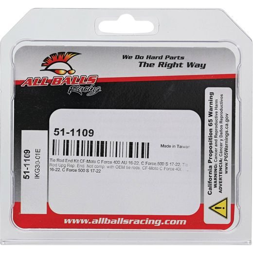 STŪRES ŠĶĒRSSTIEPŅA (TIE ROD) UZGAĻA REMKOMPLEKTS, LABAIS ALL BALLS RACING TRE51-1109