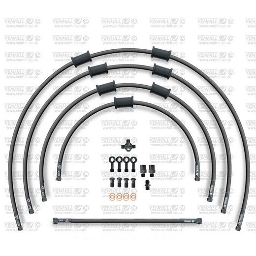 STANDARD PRIEKŠĒJO BREMŽU ŠĻŪTEŅU KOMPLEKTS VENHILL POWERHOSEPLUS KAW-11006FB-BK (3 ŠĻAUKAS KOMPL.) BLACK HOSES, BLACK FITTINGS