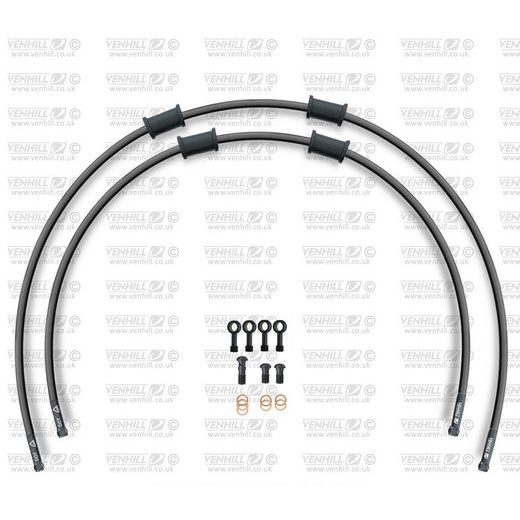 RACE PRIEKŠĒJO BREMŽU ŠĻŪTEŅU KOMPLEKTS VENHILL POWERHOSEPLUS KAW-3002FB-BK (2 ŠĻAUKAS KOMPLEKTĀ) BLACK HOSES, BLACK FITTINGS