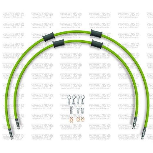 RACE PRIEKŠĒJO BREMŽU ŠĻŪTEŅU KOMPLEKTS VENHILL POWERHOSEPLUS HON-6032F-GR (2 ŠĻAUKAS KOMPLEKTĀ) GREEN HOSES, CHROMED FITTINGS