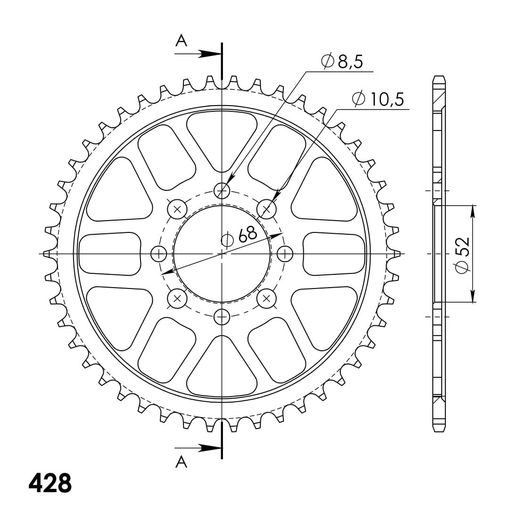 AIZMUGURĒJAIS ZOBRATS SUPERSPROX RFE-802:46-BLK MELNS/PELĒKS 46T, 428