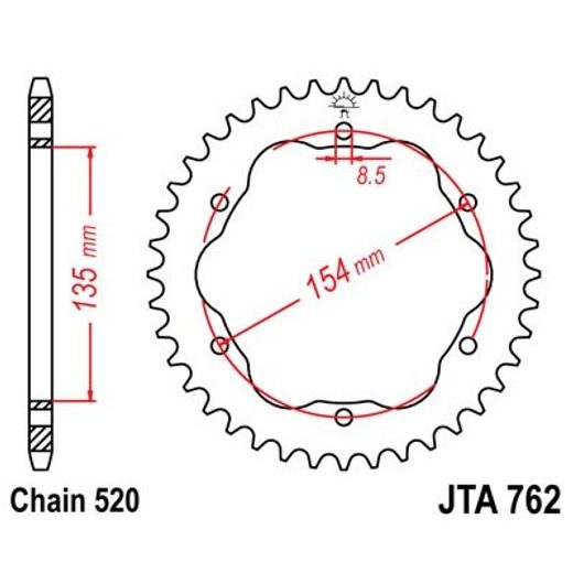 AIZMUGURĒJAIS ALUMĪNIJA ZOBRATS JT JTA 762-39 39T, 520