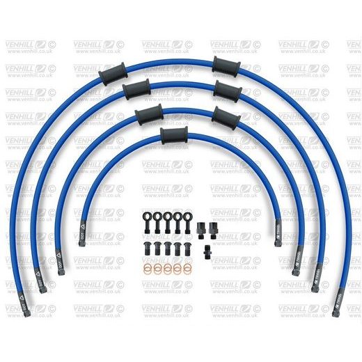 STANDARD PRIEKŠĒJO BREMŽU ŠĻŪTEŅU KOMPLEKTS VENHILL POWERHOSEPLUS SUZ-5004FB-SB (4 ŠĻAUKAS KOMPLEKTĀ) SOLID BLUE HOSES, BLACK FITTINGS