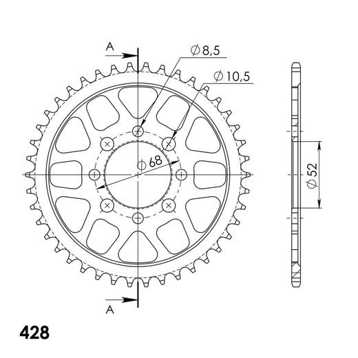 AIZMUGURĒJAIS ZOBRATS SUPERSPROX RFE-802:42-BLK MELNS/PELĒKS 42T, 428