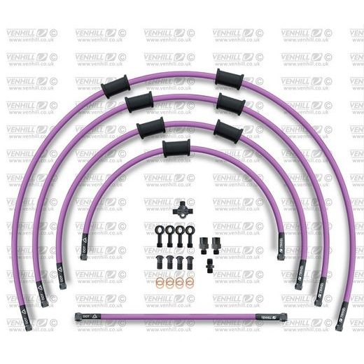 STANDARD PRIEKŠĒJO BREMŽU ŠĻŪTEŅU KOMPLEKTS VENHILL POWERHOSEPLUS KAW-6003FB-PU (5 ŠĻAUKAS KOMPLEKTĀ) PURPLE HOSES, BLACK FITTINGS