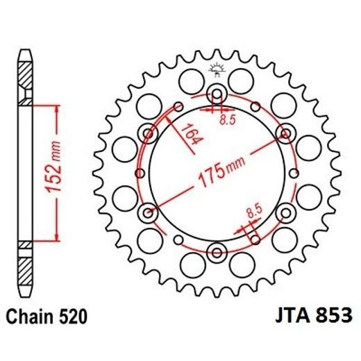 AIZMUGURĒJAIS ALU ĶĒDES ZOBRATS JT JTA 853-50 50T, 520