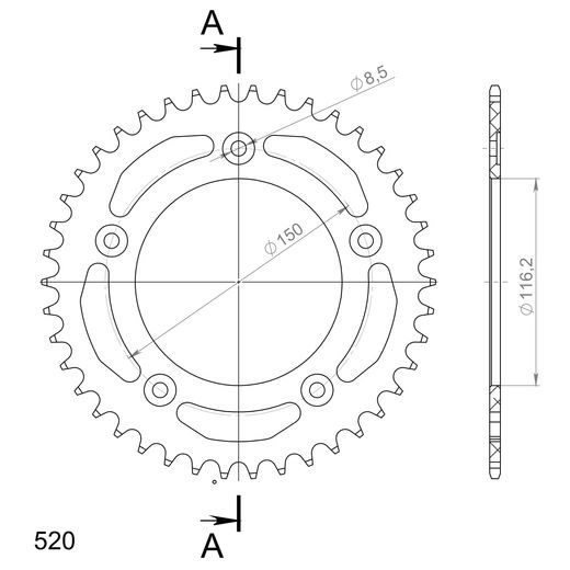 AIZMUGURĒJAIS ZOBRATS SUPERSPROX RFE-28:42-BLK MELNS/PELĒKS 42T, 520