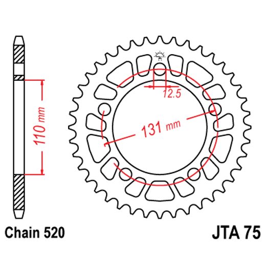 AIZMUGURĒJAIS ALU ĶĒDES ZOBRATS JT JTA 75-43 43T, 520