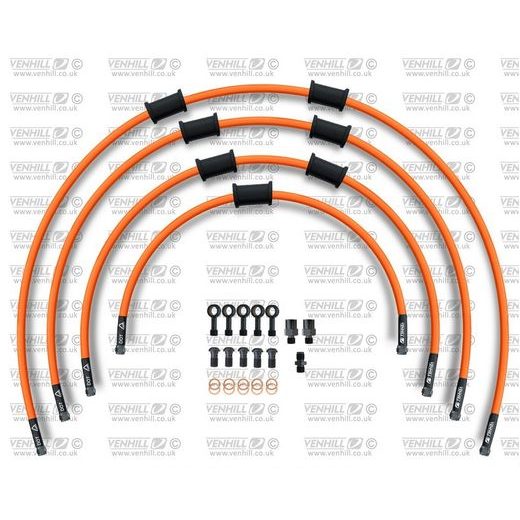 STANDARD PRIEKŠĒJO BREMŽU ŠĻŪTEŅU KOMPLEKTS VENHILL POWERHOSEPLUS SUZ-5004FB-OR (4 ŠĻAUKAS KOMPLEKTĀ) ORANGE HOSES, BLACK FITTINGS