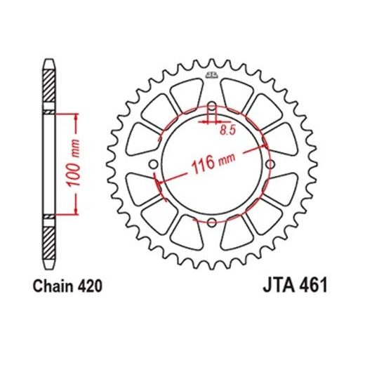 AIZMUGURĒJAIS ALU ĶĒDES ZOBRATS JT JTA 461-53BLK 53)T, NT((420 MELNS