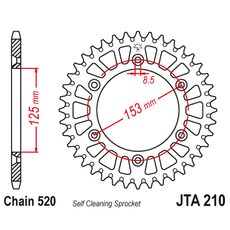 Aluminijasti zadnji verižnik (zobnik) JT JTA 210-50RED 50T, 520 Rdeč
