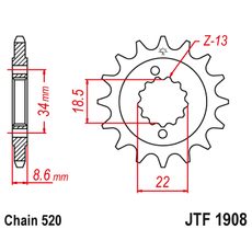 SPREDNJI VERIŽNIK JT JTF 1908-15RB 15T, 520 RUBBER CUSHIONED