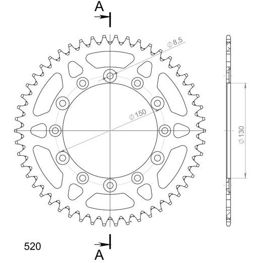 ALUMINIJASTI ZADNJI VERIŽNIK (ZOBNIK) SUPERSPROX RAL-245/2:50-BLK ČRNA 50T, 520