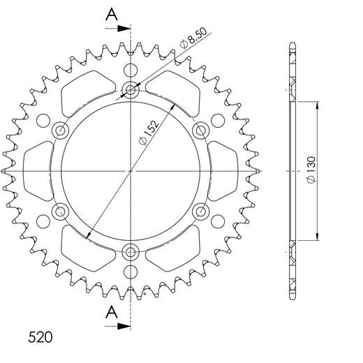 ALUMINIJASTI ZADNJI VERIŽNIK (ZOBNIK) SUPERSPROX RAL-244:46-BLK ČRNA 46T, 520