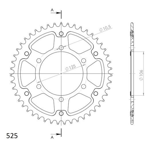REAR SPROCKET SUPERSPROX STEALTH RST-2012:47-GLD ZLATA 47T, 525