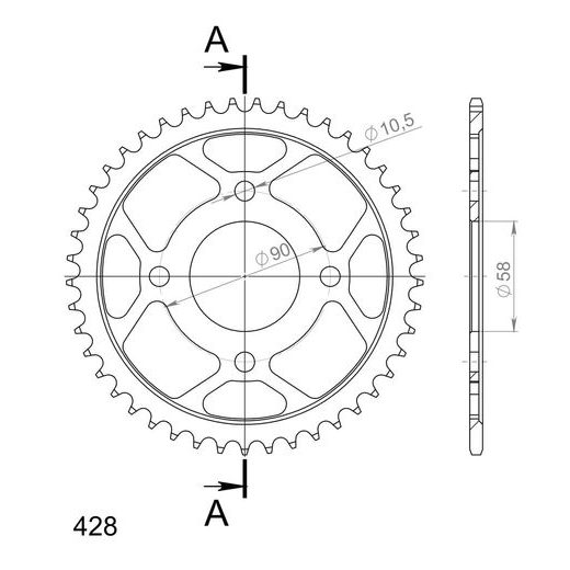 ZADNJI VERIŽNIK (ZOBNIK) SUPERSPROX RFE-1221:45-BLK ČRNA 45T, 428