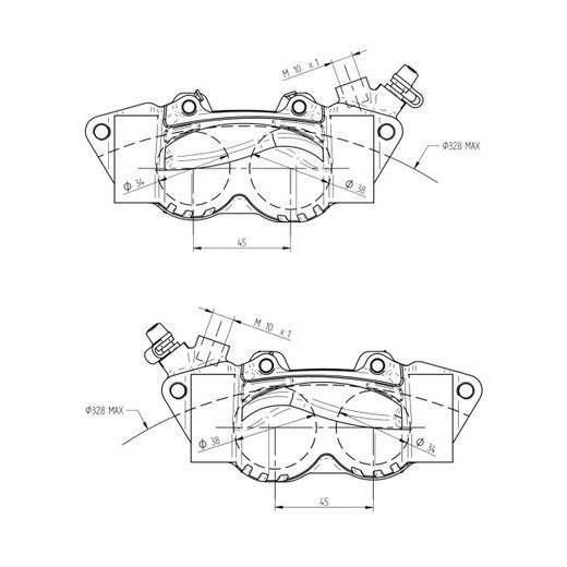 RADIAL BILLET 2-PIECE CALIPER ACCOSSATO PZ011 - DISTANCE 100 MM PISTON IN ALUMINIUM