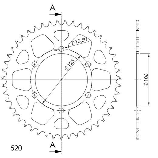 ALUMINIJASTI ZADNJI VERIŽNIK (ZOBNIK) SUPERSPROX RAL-2013:46-BLK ČRNA 46T, 520