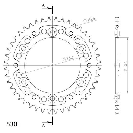 REAR SPROCKET SUPERSPROX STEALTH RST-1306:44-GLD ZLATA 44T, 530