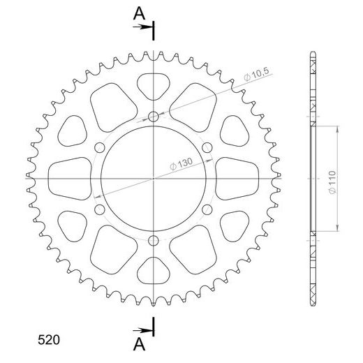 ALUMINIJASTI ZADNJI VERIŽNIK (ZOBNIK) SUPERSPROX RAL-486:51-BLK ČRNA 51T, 520