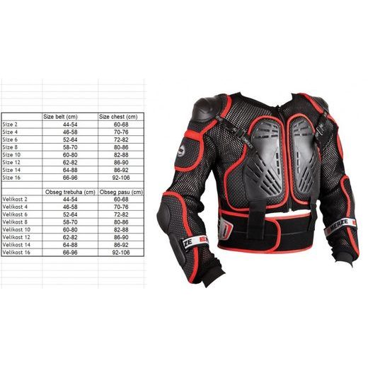 BODY PROTECTOR EM55 JUNIOR BLACK/RED EMERZE SIZE 10 YEARS