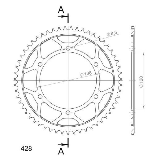 ZADNJI VERIŽNIK (ZOBNIK) SUPERSPROX RFE-1847:55-BLK ČRNA 55T, 428