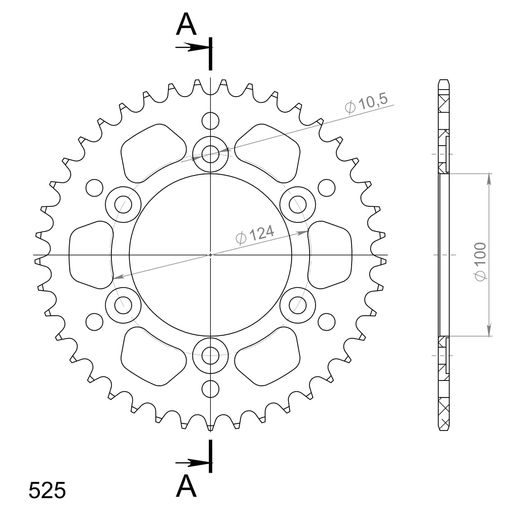 ALUMINIJASTI ZADNJI VERIŽNIK (ZOBNIK) SUPERSPROX RAL-745:41-BLK ČRNA 41T, 525