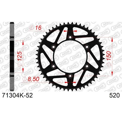 ZADNJI VERIŽNIK (ZOBNIK) AFAM 71304K-52 52T, 520 ČRNA